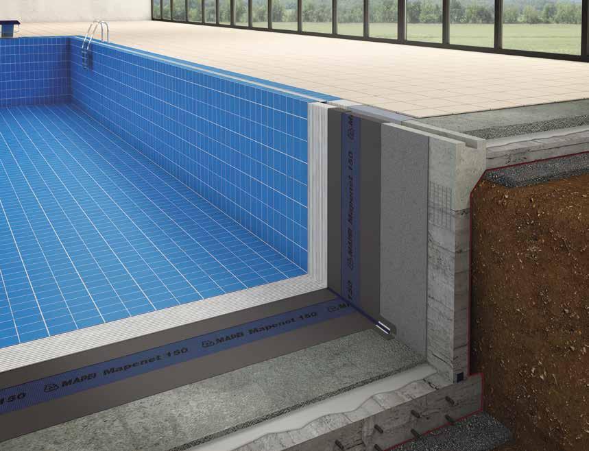 SYSTEM FOR WATERPROOFING AND INSTALLING CERAMIC TILES IN NEW SWIMMING POOLS W03 0 9 4 8 7 5 6 3 2 concrete structure reinforced bonding slurry Planicrete SP mixed with Topcem screed Topcem Pronto