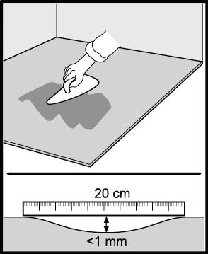 Make sure the subfloor is completely flat. Cement joints of more than 1 mm (0,04 inches) in depth should be levelled out using an appropriate levelling compound.