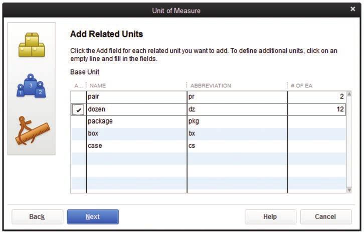 Lesson 2 QuickBooks Premier 2013 Level 1 LEARN THE SKILL In this exercise you will create an inventory item which uses a selling unit that is smaller than the buying and stocking units.