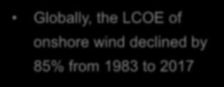 Wind Global LCOE LCOE of onshore at USD 0.06/kWh in 2017, offshore at USD 0.