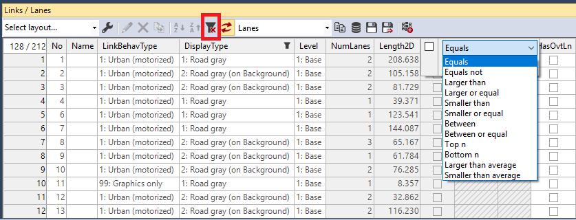 Handling 2 Handling 2.1 Column Filters in List Windows By clicking on the filter icon in the header row of a list window, a filter can be set for that column.