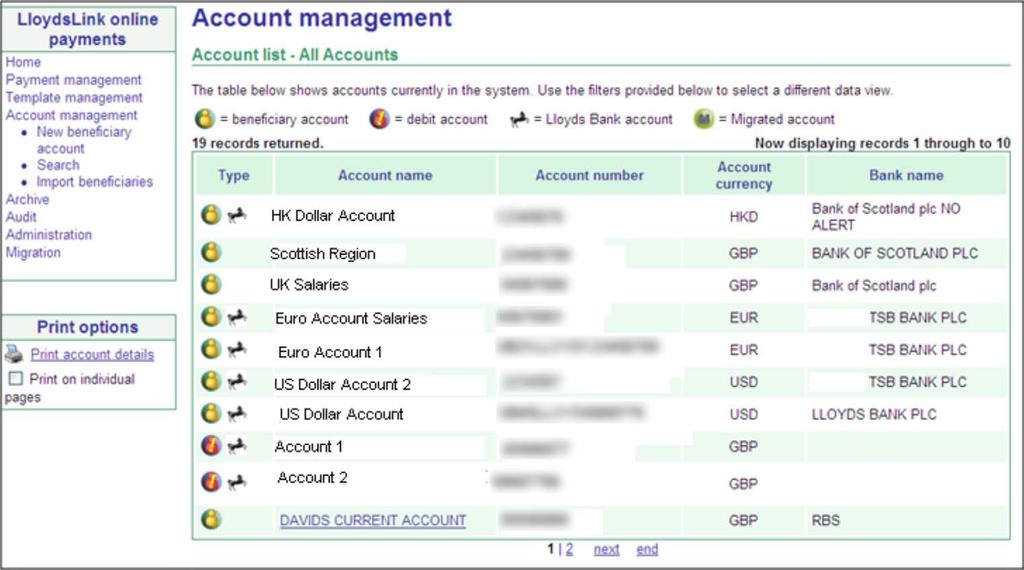 Account management Within Account management users have the ability to add debit short names to your organisation s debit accounts, or add beneficiary account information, including beneficiary