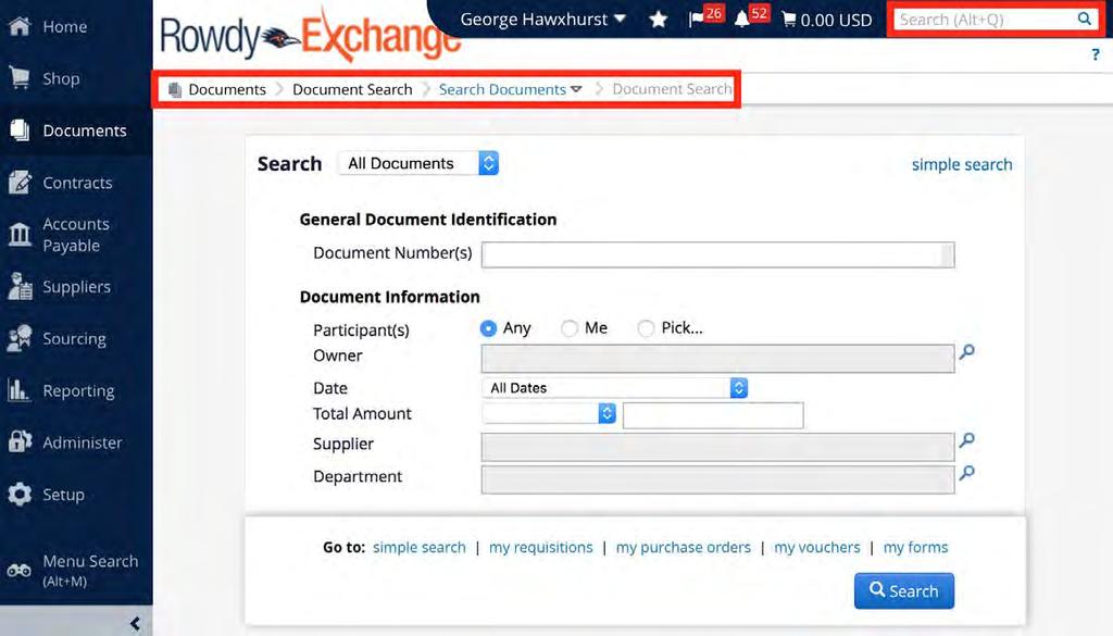 63 6 Document Search Use document search features to retrieve a requisition or purchase order that is outside the 90 day view of