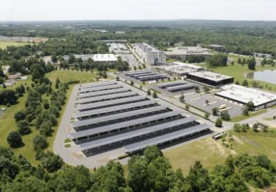 Solar Power The 4.1 MW system at our Princeton NJ campus is one of the largest solar power installations at a single commercial site in the U.S. Its 13,000 solar panels cover nearly 230,000 square feet of parking space, and produce 5 million kilowatt-hours of electricity per year.