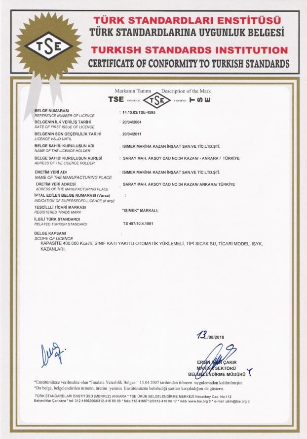 certificates of TSE CE, TSE
