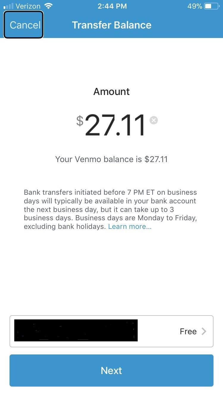 After tapping on the Transfer Money selection, a screen will pop up with the total amount you have on the Venmo app already loaded in the Amount section.