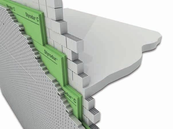The Styrodur insulation can be pla- sed honeycomb surface ensures a strong bond with concrete without the stered over or covered with drywall panels.
