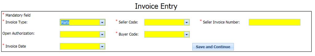 Invoice Entry Invoice Entry Page 1. The Invoice Type field defaults to Parts. If the invoice is for service, click the drop-down list and select Service.