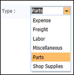 Line Items This section displays the entry fields for the first line item. 1. Click the Type drop-down list and make the appropriate selection.