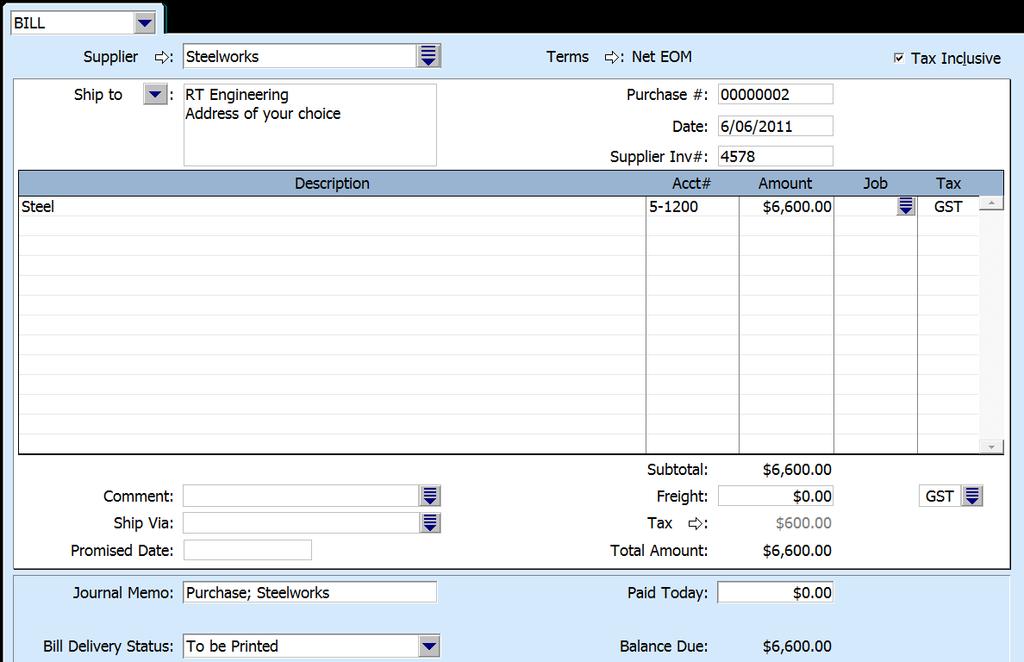 (iii) Check the journal entry ie click on Edit in the Menu Bar and select Recap Transaction. (iv) Record the purchase. Compare this entry with the journal entry on the previous page.