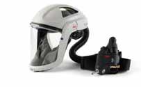 * M-107 Versaflo faceshield M-107 only. (3M Versaflo Supplied Air Regulator V-500E must be ordered separately, see page 51) Accessories include ear-muffs, peel-off s, head covers and a chin strap.