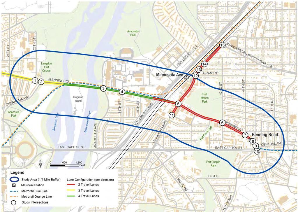 Figure 3-11: Existing Roadway and Lane Configuration Source: DDOT and Benning Road and
