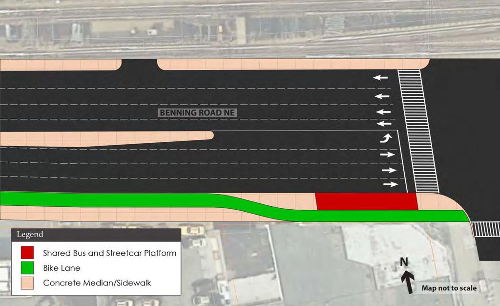 Figure 2-19: Two-Way Bike Lane Option at Benning Road and 34 th Street, Build Alternative 1 Source: Benning Road and Bridges Transportation Improvements EA Project Team As part of Build Alternative
