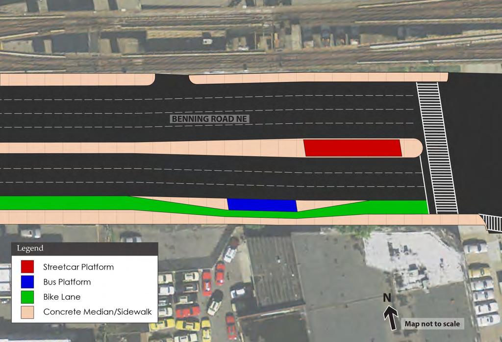 The two-way bike lane option between Kingman Island and 36 th Street would provide more room for pedestrians and cyclists between the Anacostia Riverwalk Trail and pedestrian walkway on the south