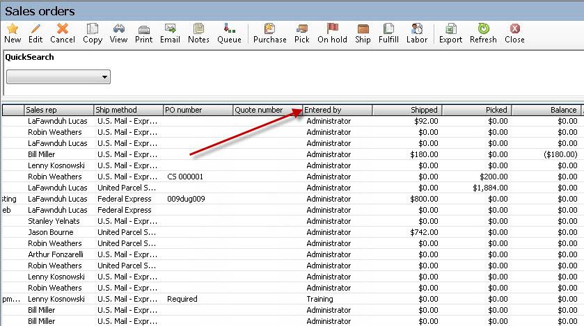 Sales Order List Entered By Column Currently the Sales Order list view does not show who entered a sales order.