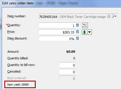 Item Yield Displayed on Sales Order Detail On the Edit Sales Order Item window you now see the copy yield assigned to the supply item that is being