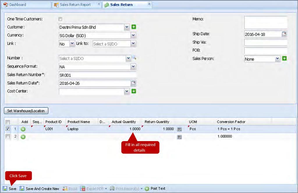 Menu bar of the dashboard, click on Accounts Receivable -