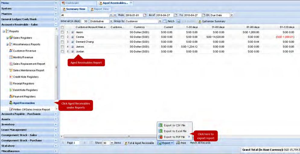 6.3.12 Written Off Sales Invoice Report Generate reports for all written off sales invoices, by following the steps