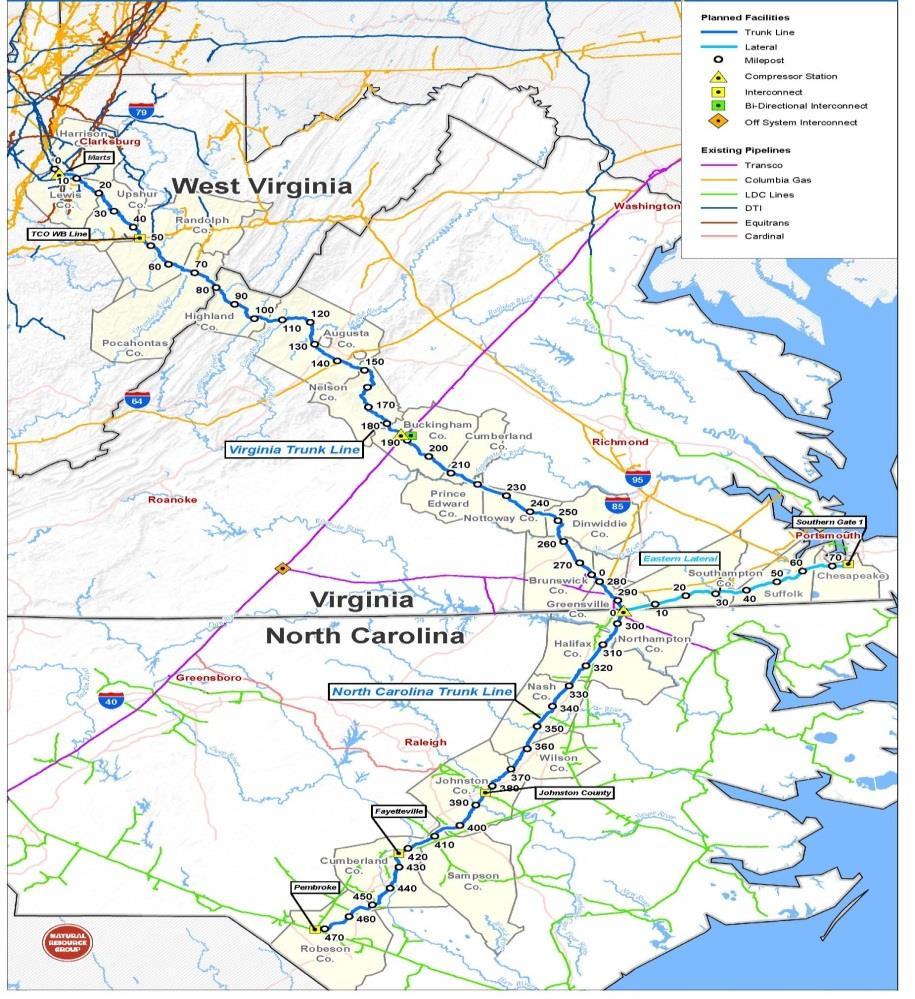 Atlantic Coast Pipeline (ACP) Overview Project Highlights: ~540 mile FERC regulated pipeline extending from Marcellus and Utica shale to VA and NC Initial pipeline capacity of 1.