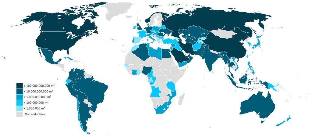 Worldwide Reserves of Natural Gas (2014) The reserves are