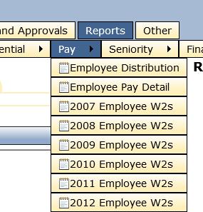 Pay Pay reports include Employee Distribution (UFARS account code) and Employee Pay Detail which displays detailed pay information