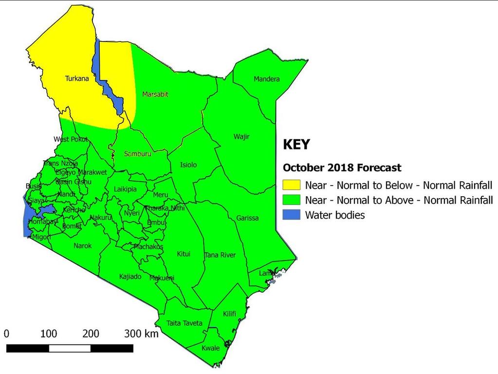 Figure 1: October Forecast (Source: KMD) Expected Onset of Rainfall Nyanza and Western Counties are expected to continue experiencing rainfall during the first week of October spreading from the