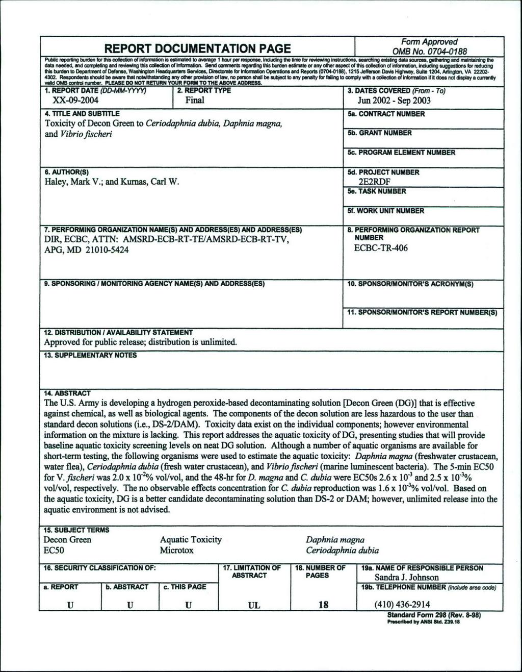 Form Approved REPORT DOCUMENTATION PAGE OMB No. 0704-0188 Pubic repmgw wda b 34 oeden= ctklm~mam tamednul Umawqs I Imwmur mae.