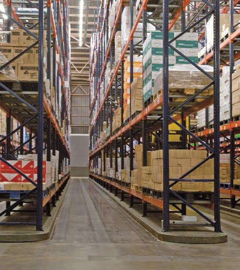 General Features The above image shows a pallet racking warehouse with pallets which are handled by the side measuring 1,200 mm.