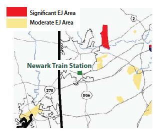 Figure 8: Environmental Justice Populations near the Newark Train Station Source: WILMAPCO Environmental Justice Report 2009 d.