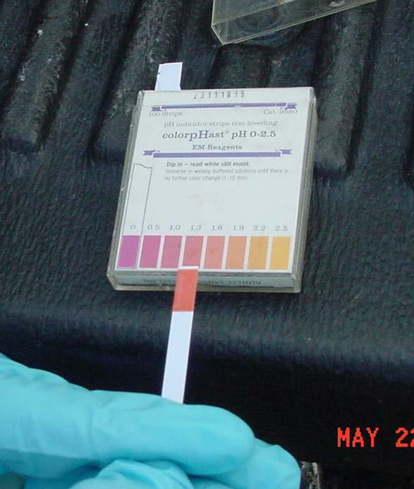 PRESERVING WITH ACID Use narrow range ph paper (0-3) Pour acidified sample onto ph