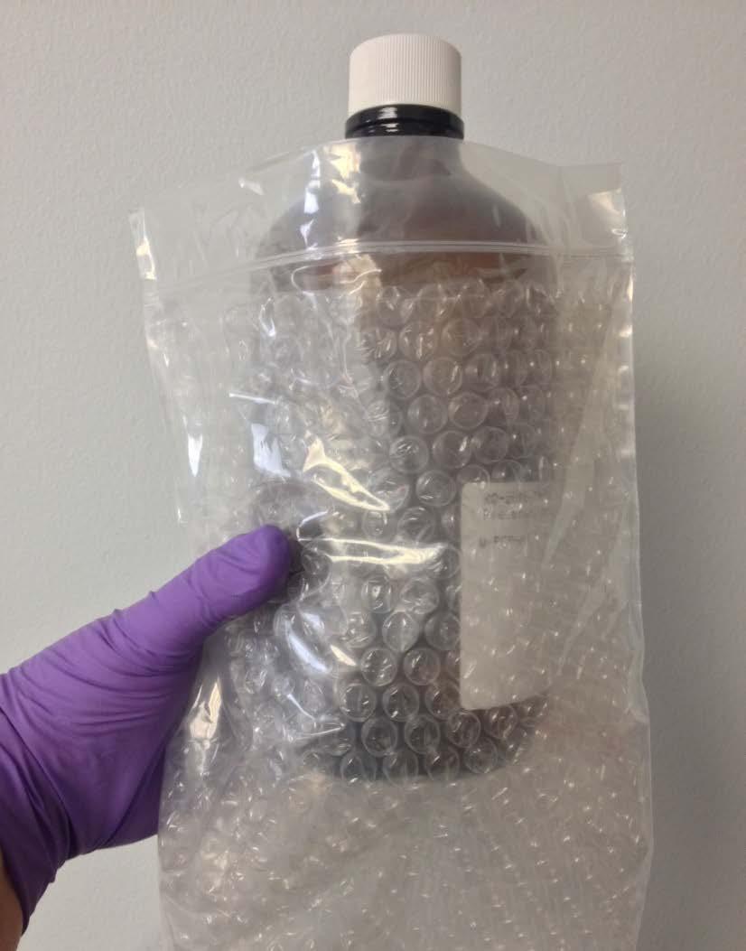 Bottles for Tracers and Pesticides (1L amber glass bottles): Place in bubble-wrap bag (CAUTION