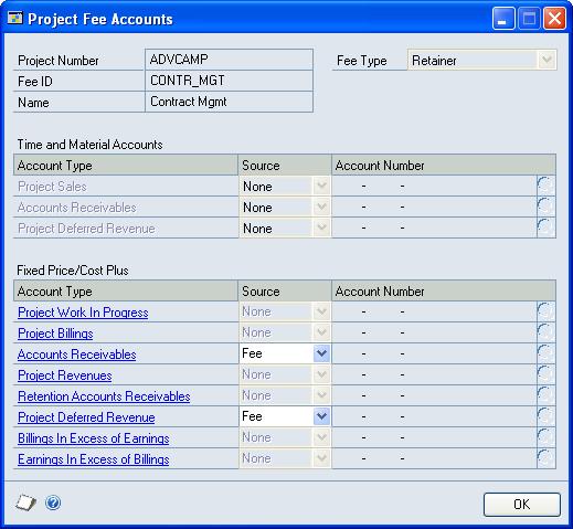 PART 1 POSTING SETUP AND CONTROL 1. Open the Project Fee Accounts window. Cards > Project > Project > Fees button > Fee ID expansion button > Accounts button 2.