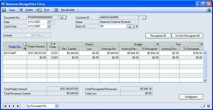 PART 2 REVENUE RECOGNITION The data that you can enter depends on the permissions that you ve been granted. See Grant revenue recognition transaction entry permissions on page 25 for more information.