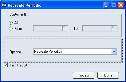 PART 3 REPORTS AND UTILITIES 1. Open the Recreate Periodic window. Microsoft Dynamics GP menu > Tools > Utilities > Project > PA Recreate Periodic 2.