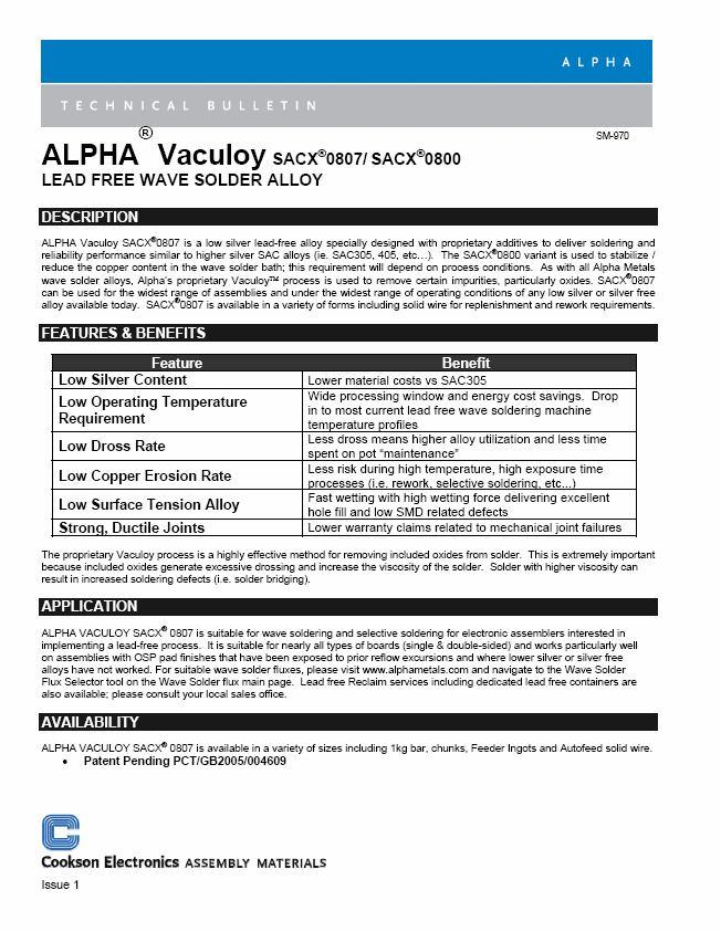 Technical Bulletin and MSDS Documents available from www.alpha.cooksonelectronics.