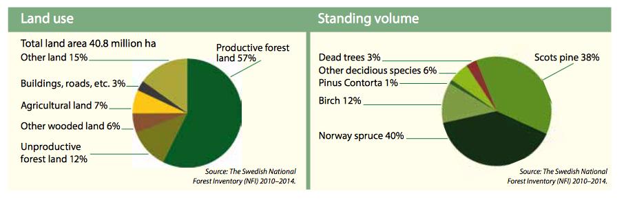 Forest Cover, Land Use, Economics and Forest-Based Policy Approximately 57% of the surface area in Sweden is covered by productive forest. Unproductive forest land accounts for 12%.