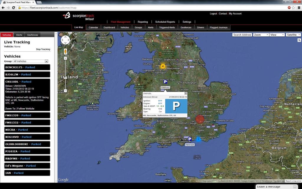 ScorpionTrack Fleet Key Features Live map with vehicle position updates in near real-time (at least once a minute) Reports with vehicle position data in real-time (every ten seconds) ScorpionTrack