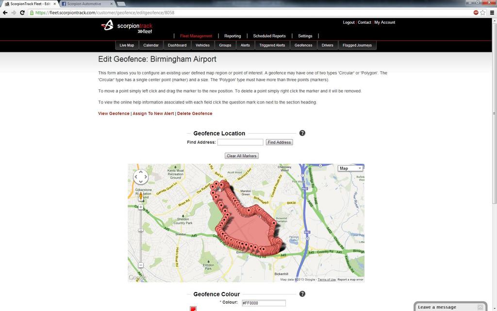 Geofences and Locations Designate specific points of interest or sites (geofences) important to your business with ScorpionTrack Fleet's highly customisable and extensive geofence system, you are