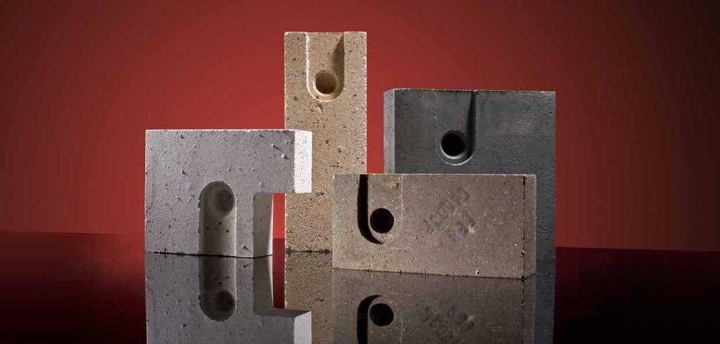Below: : FE fastening bricks for wall anchoring points with recesses for metal anchors in different configurations and material qualities.