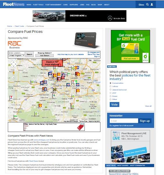 Sponsorship of the Compare Fuel Prices tool With the cost of fuel ever changing the Compare Fuel Prices tool is a popular area of the site allowing the Fleet Manager/User chooser to easily compare