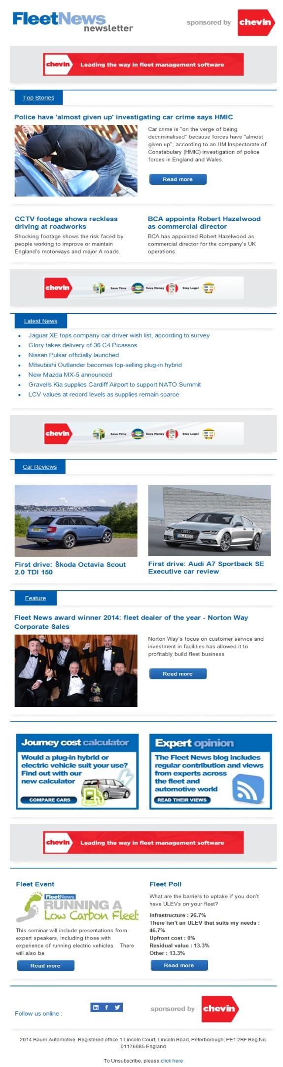 Newsletter Sponsorship Gain maximum exposure to the core fleet news online audience by sponsoring the Fleet News Newsletter.