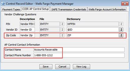 9 CCER AP Control Setup tab - Identify additional challenge questions for payment