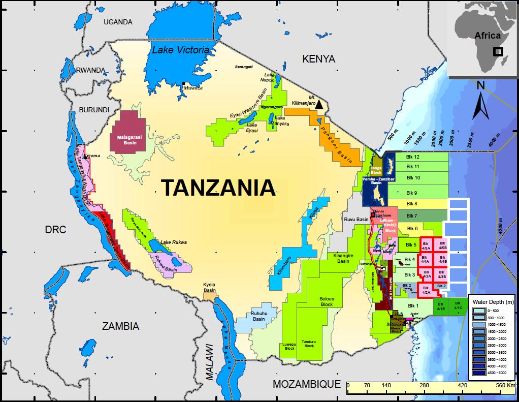 OIL AND GAS MAP OF TANZANIA