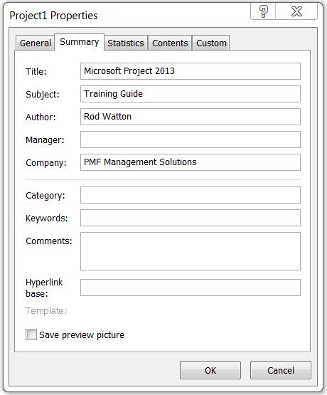Click on the Project Information (dropdown box) and select Advanced Properties the following screen will be displayed.