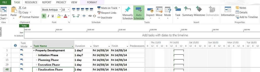 3.3 Working with Summary Tasks Each summary task, when subordinate activities are visible, will have an angled black arrow in a box alongside the name of the task.