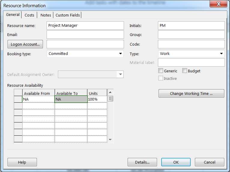 7.5 Adjusting Resources Information MP 2013 can alter the Availability Dates of a resource to record when they can and cannot work on the project.