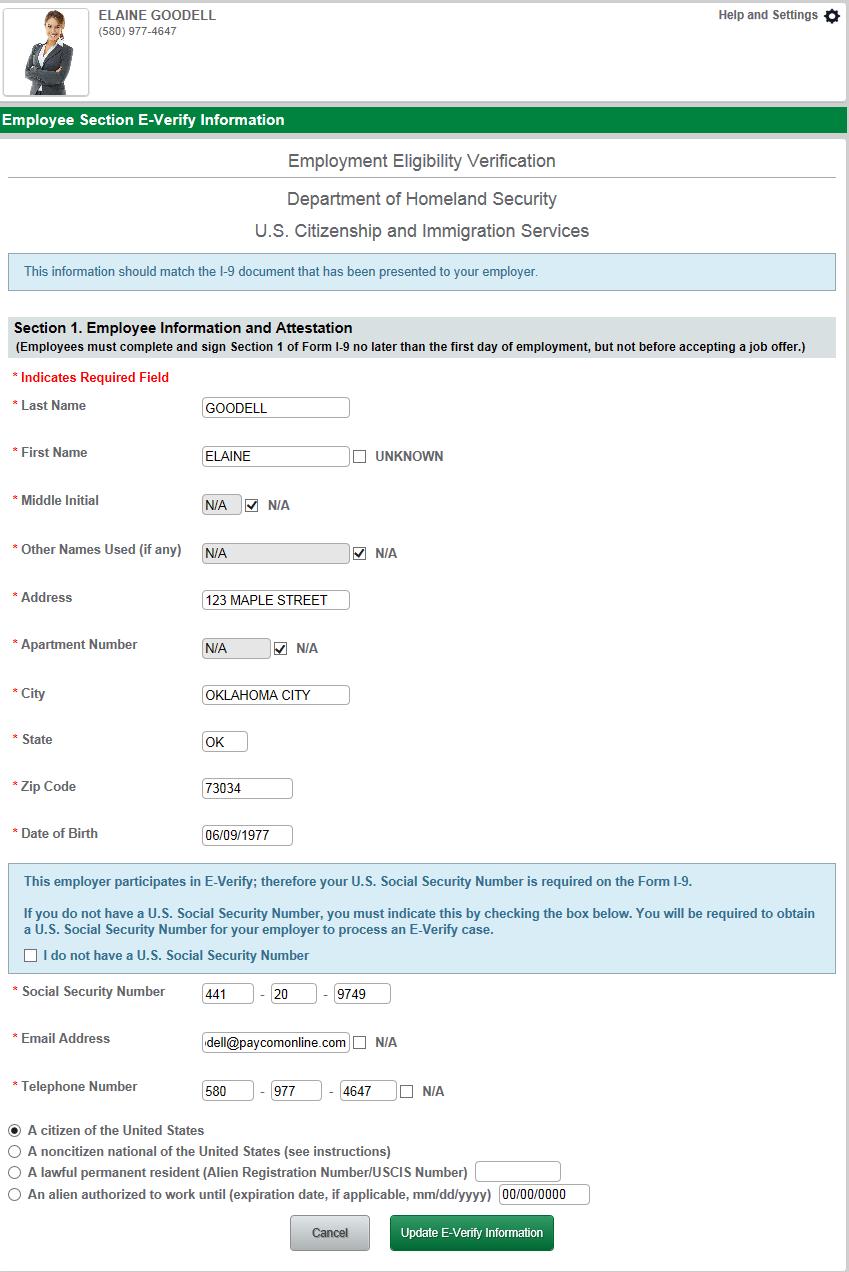 The employee will then complete the rest of the required information using their copy of the Form I-9.