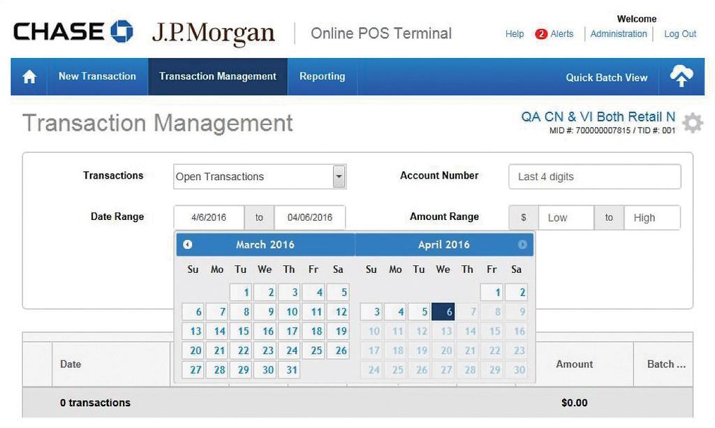 QUICK REFERENCE GUIDE ONLINE POS TERMINAL 21 BACK OFFICE CALENDAR 2 TRANSACTION MANAGEMENT Use the Date Range to pull up the calendar and