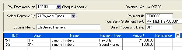Creating an Electronic Payment Data File To create an electronic payment data file: Select the Purchases or Banking Command