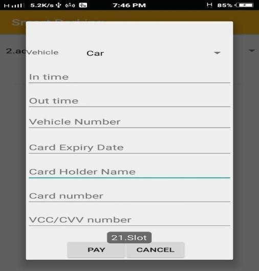 The user is provided with multiple parking locations. User has to select one of the locations provided where he desires to park the vehicle.